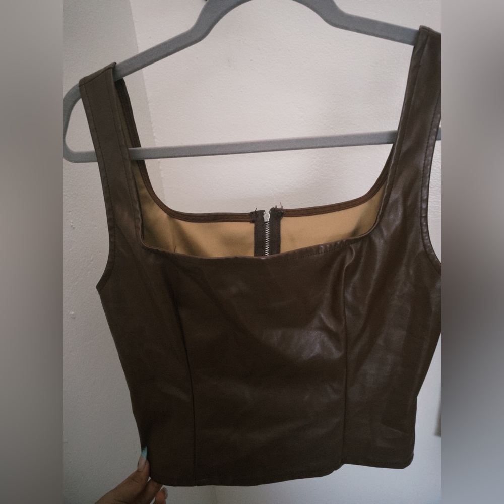 Selling a brown SHEIN leather corset-styled top!